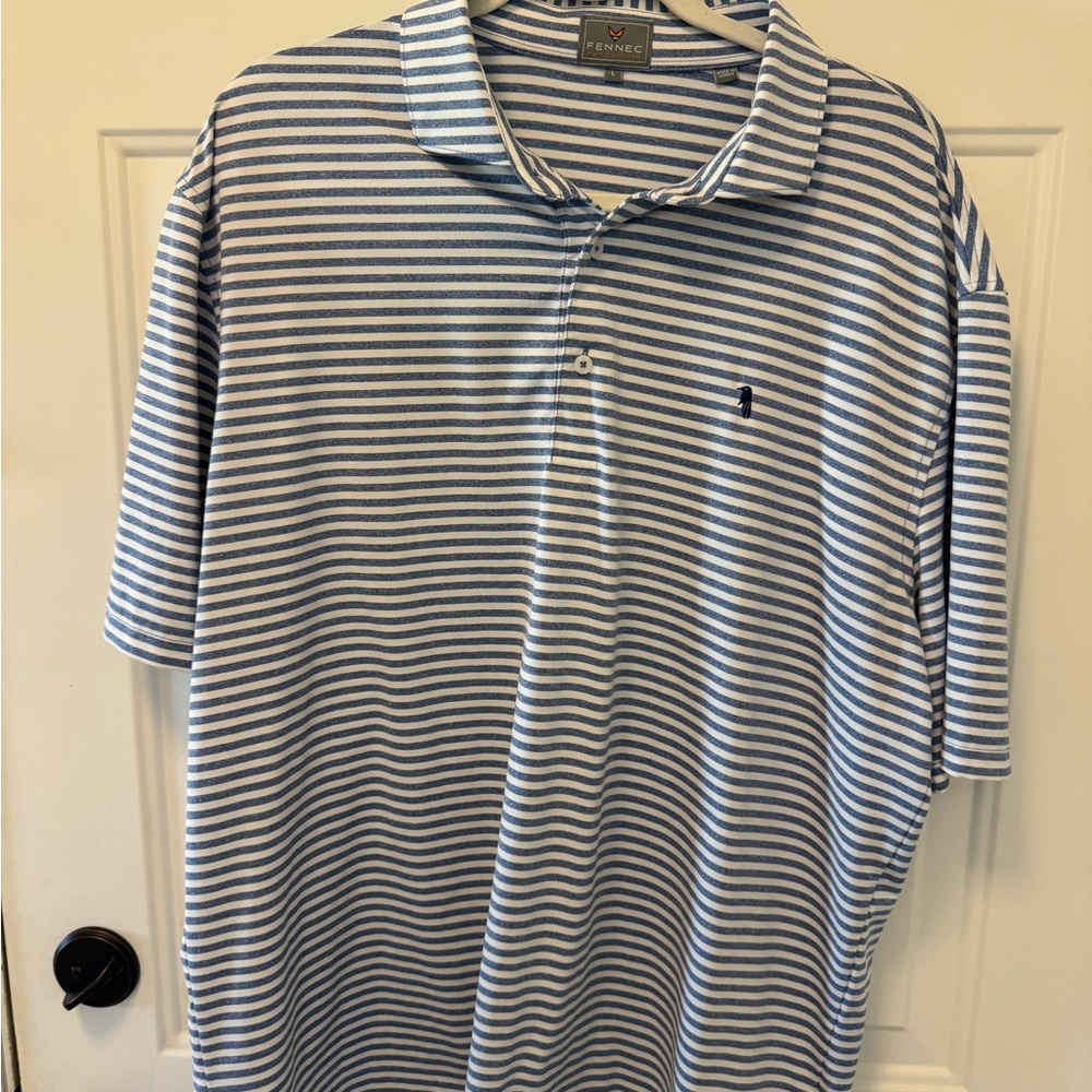 Venice Blue and White Striped Polo Shirt branded with Crow Valley Golf Club logo